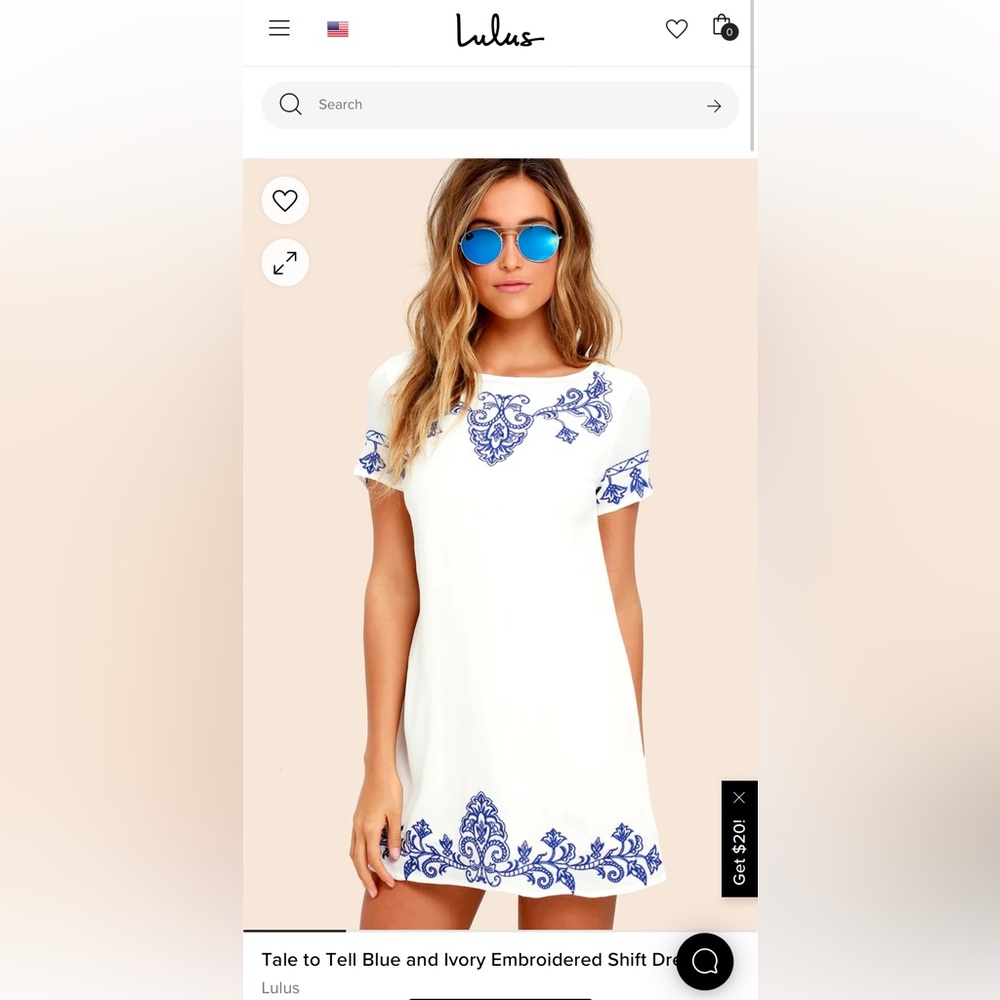 Lulus - Tale to Tell Blue and Ivory Embroidered Shift Dress - size M